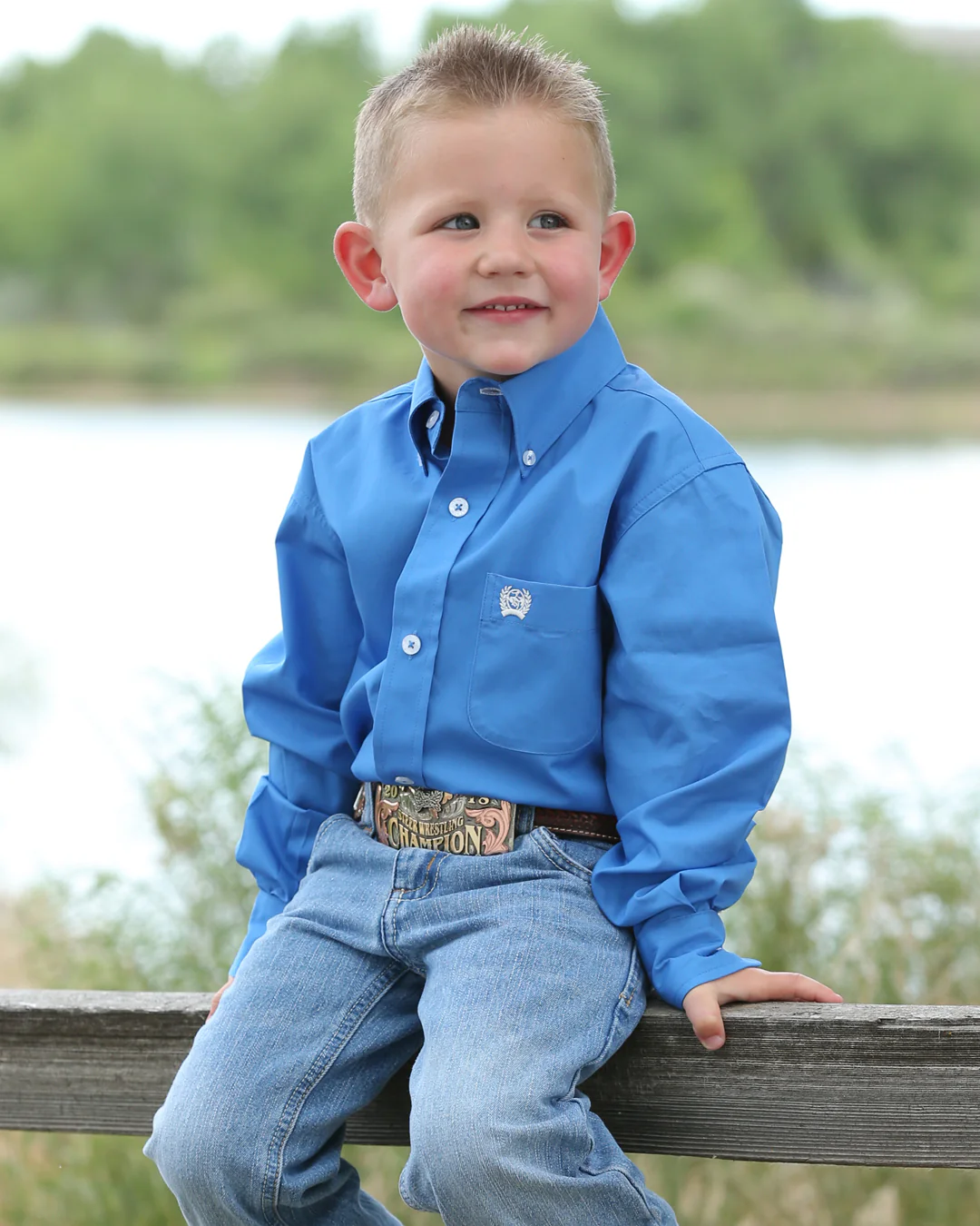 Boy's Solid Button-Down Western Shirt