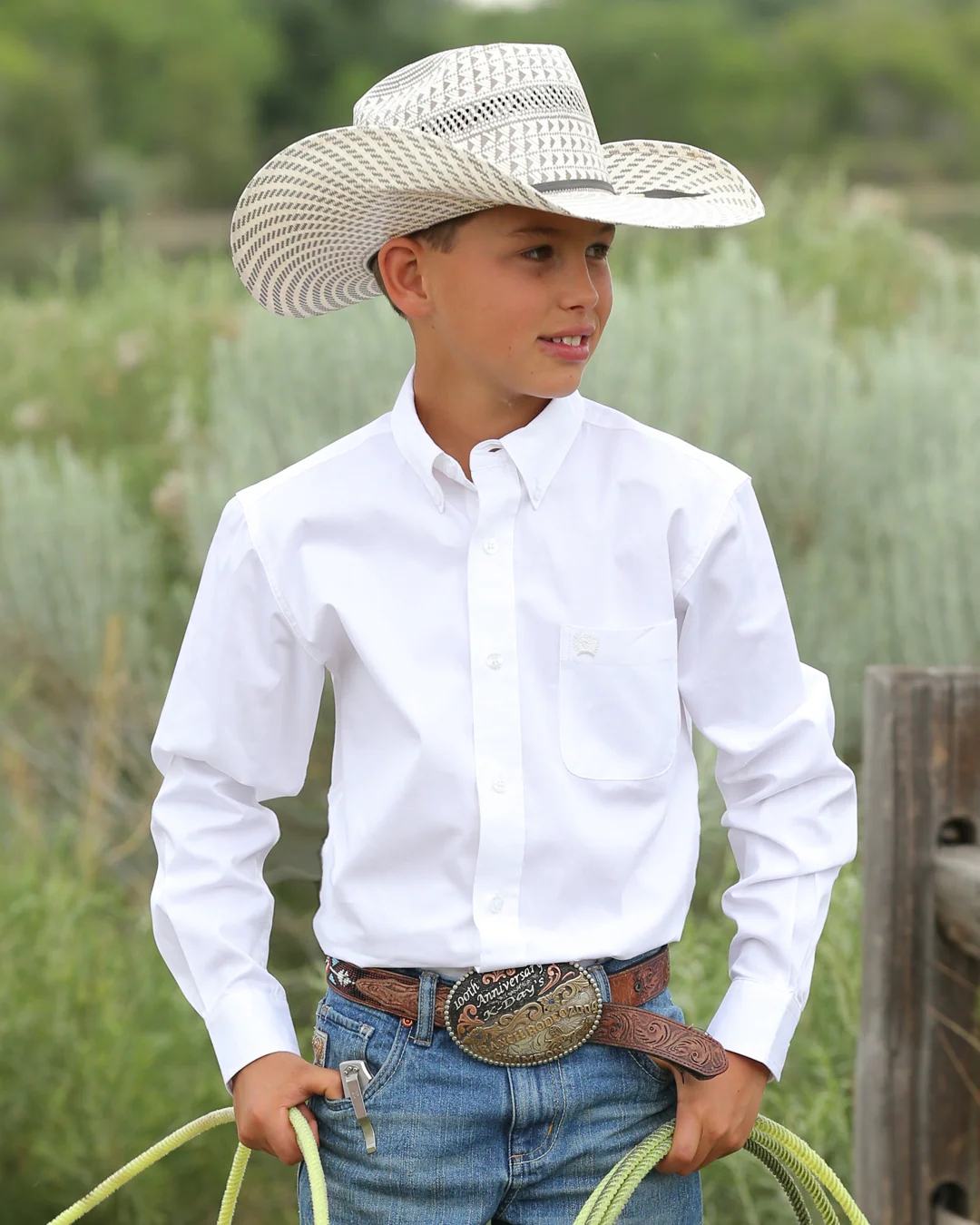 Boy's Solid Button-Down Western Shirt